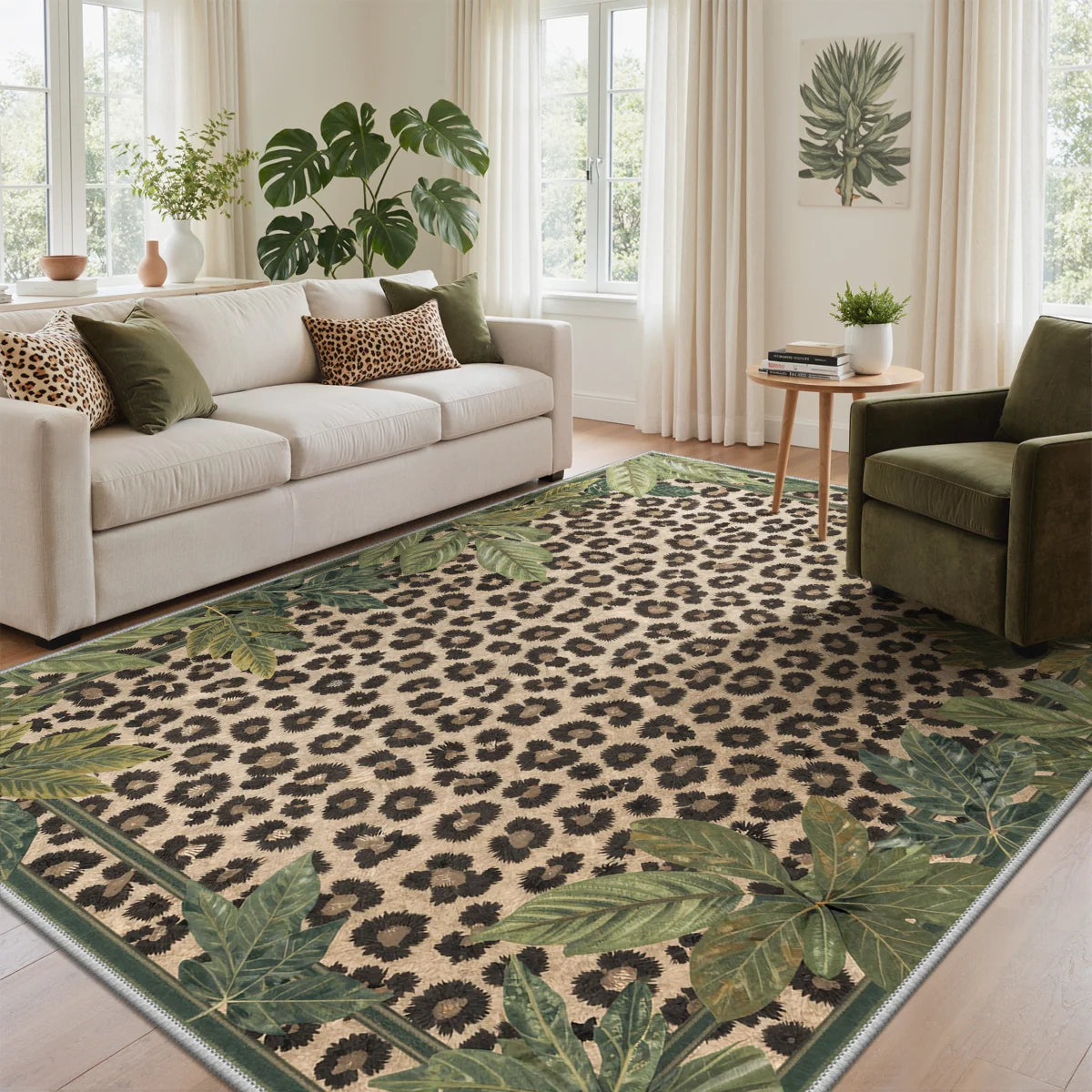 Alissa Machine Washable Leopard Foliage Non Slip Area Rug