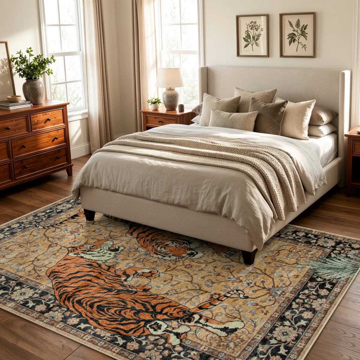 Goldene Vintage Tiger Desert Brown Washable Fall Area Rug - Soft Cashmere Carpet for Living Room, Bedroom, or Office