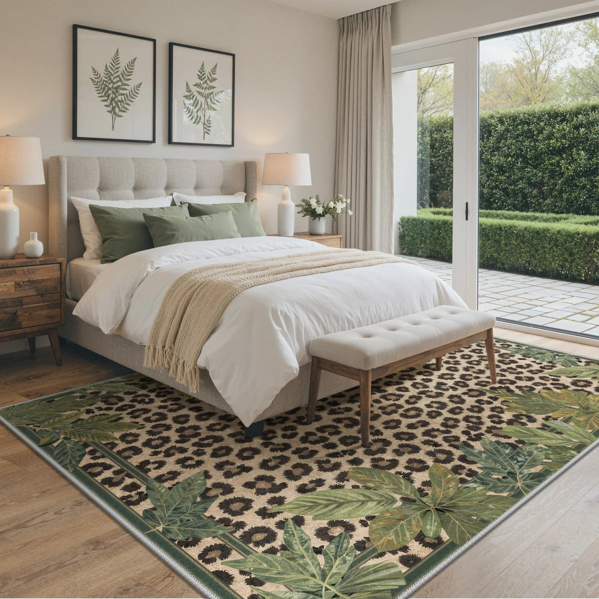 Alissa Machine Washable Leopard Foliage Non Slip Area Rug