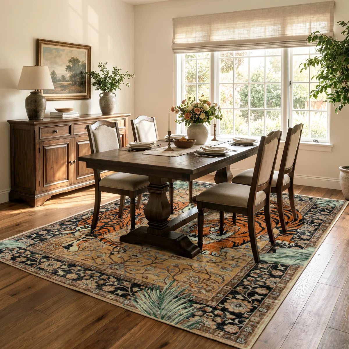 Goldene Vintage Tiger Desert Brown Washable Fall Area Rug - Soft Cashmere Carpet for Living Room, Bedroom, or Office