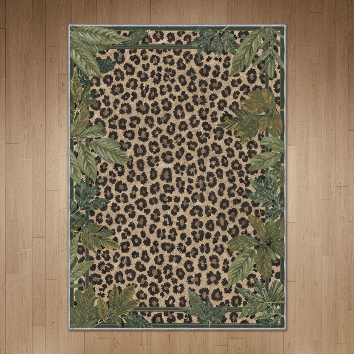 Alissa Machine Washable Leopard Foliage Non Slip Area Rug
