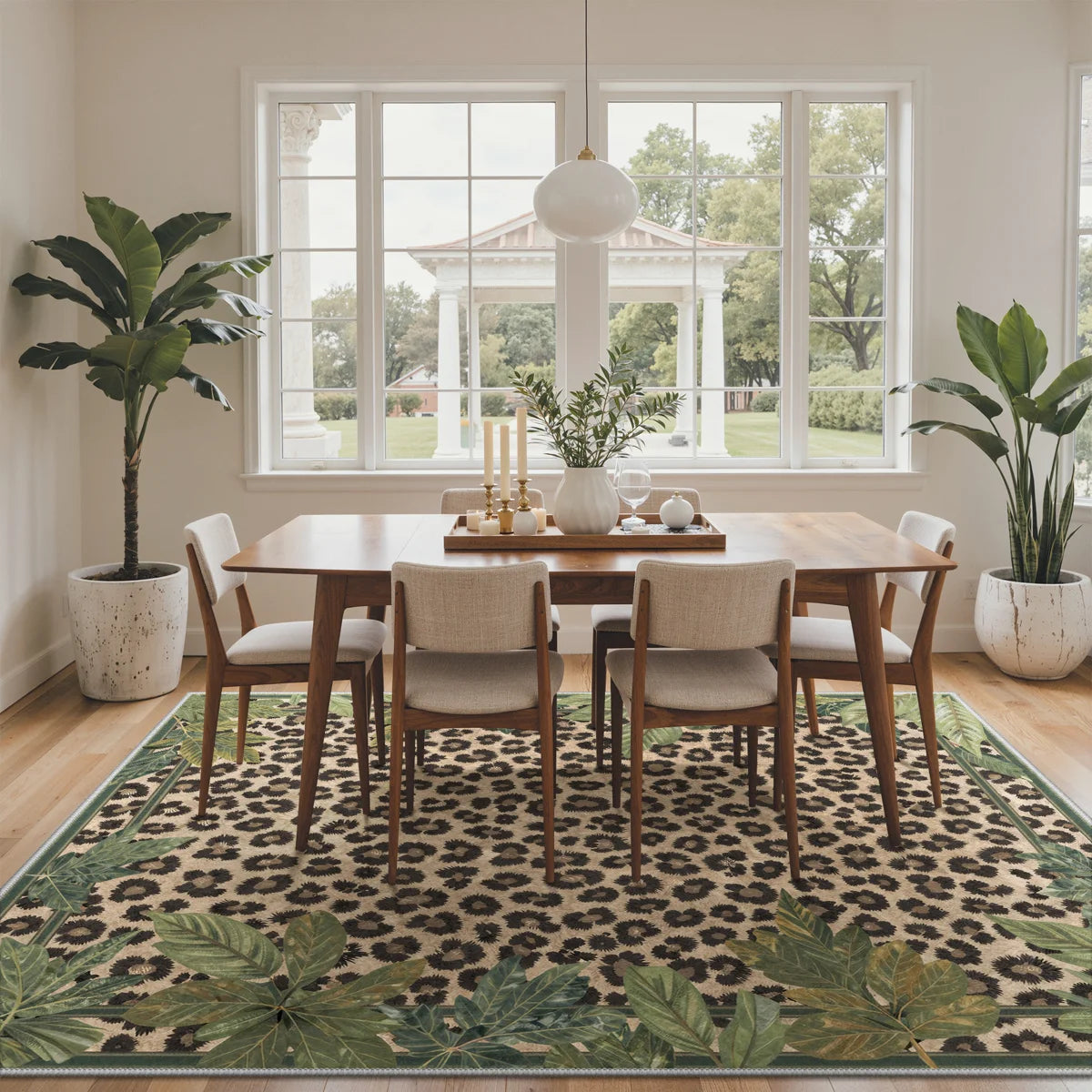 Alissa Machine Washable Leopard Foliage Non Slip Area Rug